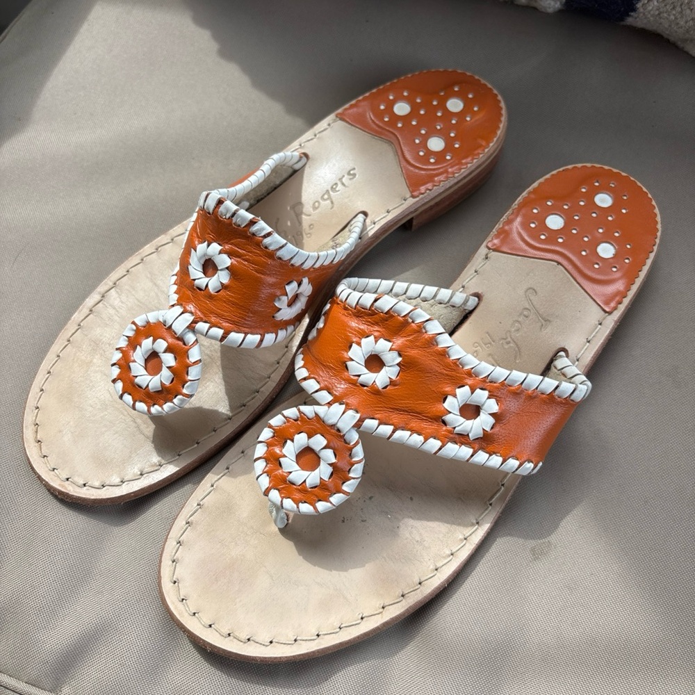 Jack Rogers Orange and White Medallion Sandals Sz 8 EUC